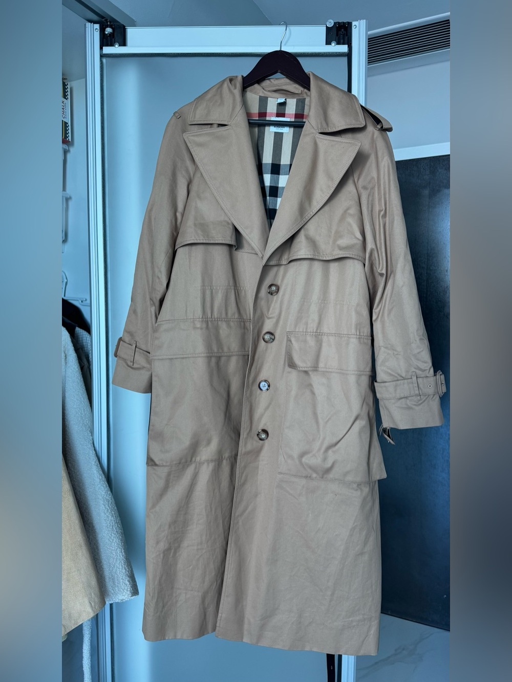 Burberry Long Cotton Trench Coat Honey Beige Size 40